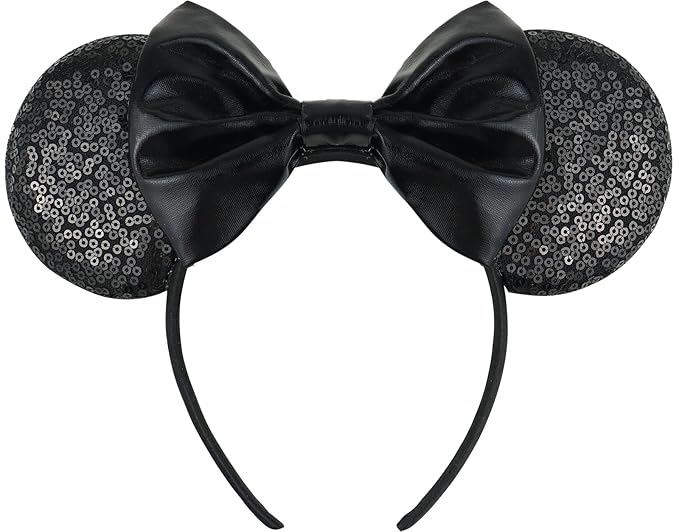LIHELEI Halloween Black Mouse Ears Headband, Sequin Mouse Ears Headbands for Halloween Costume Party, Hair Accessories for Women -Black Sequin