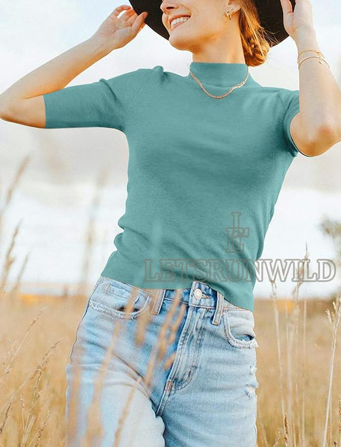 LETSRUNWILD Business Casual Tops for Women Dressy Cute Tops Mock Turtleneck Tshirts Shirts