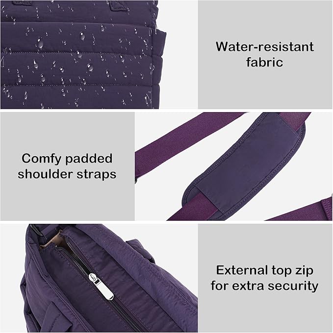 AOCINA Puffer Tote Bag for Women Quilted Work Bag Nurse Bags Women's Shoulder Handbags for Travel Gym Gifts Laptop Purse