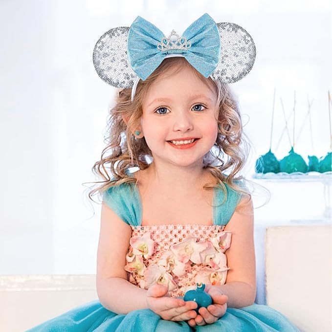 HAMUTH Mouse Ear, Sequin Bow Mouse Ear Headband for Women Girls Adult, Princess Decorations for Party Trip Parks Cosplay Costume Accessories