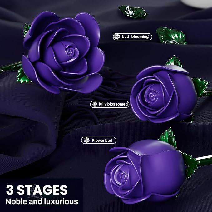 Purple Rose Bouquet Building Set for Adults Women - 12 Pack, Botanical Collection Gift for Christmas, Valentine's Day & Mother's Day - Artificial Flowers Botanical Collection Centerpiece Retro Decor
