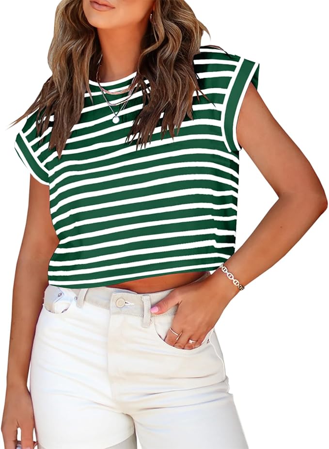 Tankaneo Womens Short Sleeve Cropped T-Shirts Summer Rolled Dolman Sleeve Crop Tops Casual Round Neck Solid Short Basic Tees