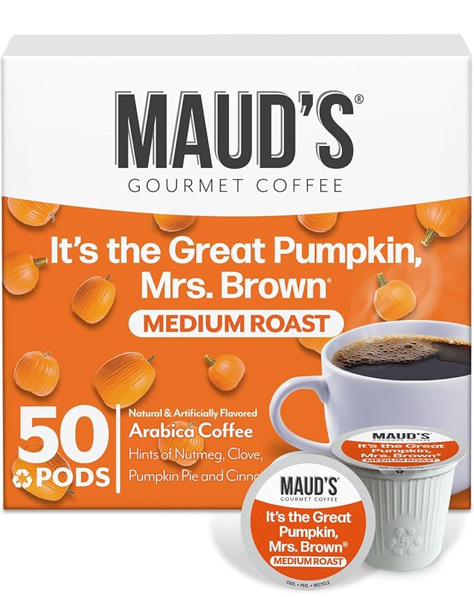 Maud's Pumpkin Spice Flavored Coffee Pods, 50 ct - 100% Arabica Medium Roast Coffee, Solar Energy Produced Recyclable Single Coffee Pods Compatible with Keurig K-Cup Brewers