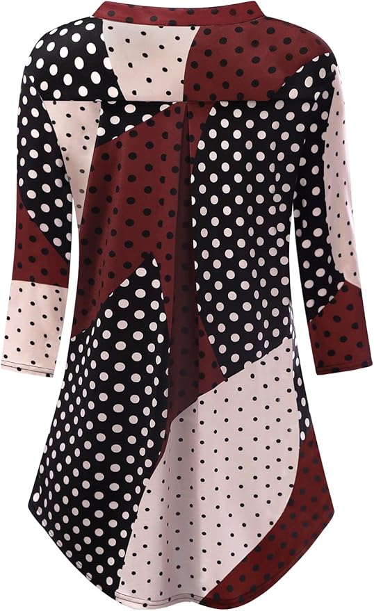 BAISHENGGT 3/4 Sleeve Tops for Women Notch V Neck Floral Work Blouses Dressy Casual Loose Fit Going Out Tunic Tops