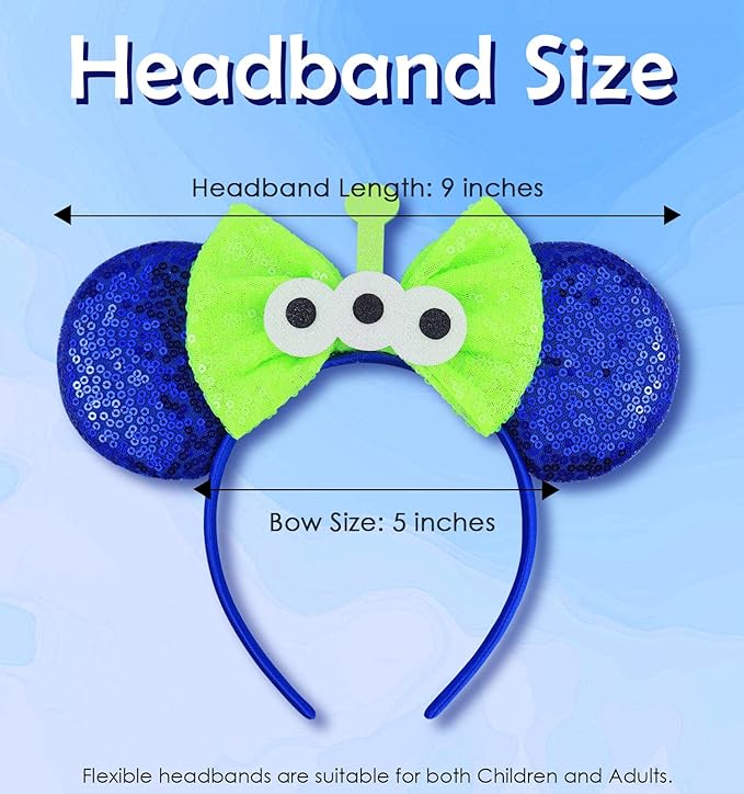 LIHELEI Mouse Ears Headband, Aliens Blue Mouse Headbands for Boys Kids Birthday Party - Blue Aliens Headband