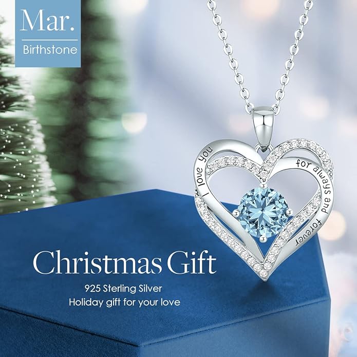 CDE Valentine's Day Gift Forever Love Heart Necklaces for Women, Wedding Anniversary, Birthday Mothers Christmas Day Gifts for Mom, Mother, Wife, S925 Silver Jewelry with Birthstone Pendant
