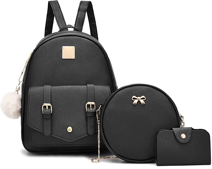 I IHAYNER Mini Backpack Purse for Teen Girls 3-PCS Fashion Backpack Cute Travel Daypacks Women Pompom Backpack Shoulder Bag