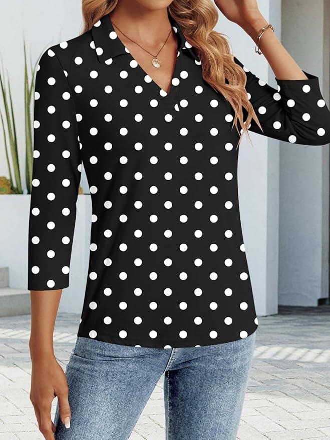 3/4 Length Sleeve Womens Tops Dressy Casual V Neck Polo Shirts Business Work Blouses 2025 Trendy Tunic Top