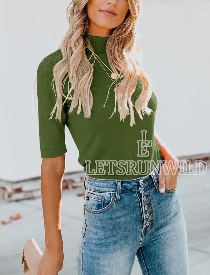 LETSRUNWILD Business Casual Tops for Women Dressy Cute Tops Mock Turtleneck Tshirts Shirts