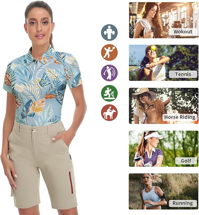 Women's Golf Shirt Short Sleeve Tennis Shirt Quarter Zip Golf Pullover Golf Polo Shirts Argyle Tops