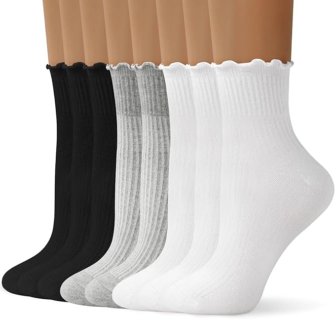 ANDERE ARTE Womens Ruffle Ankle Socks Cute Lettuce Edge Crew Socks for Women