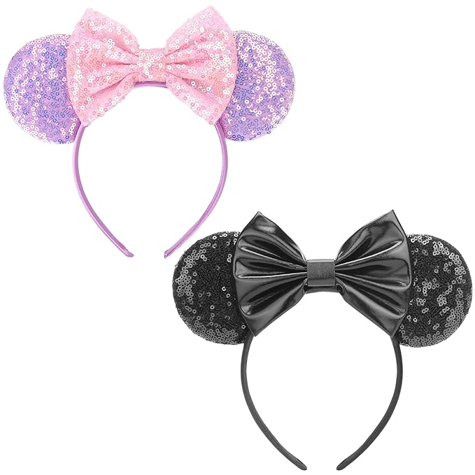 DRESHOW Mouse Ears Bow Headbands Glitter Party Decoration Cosplay Costume for Women