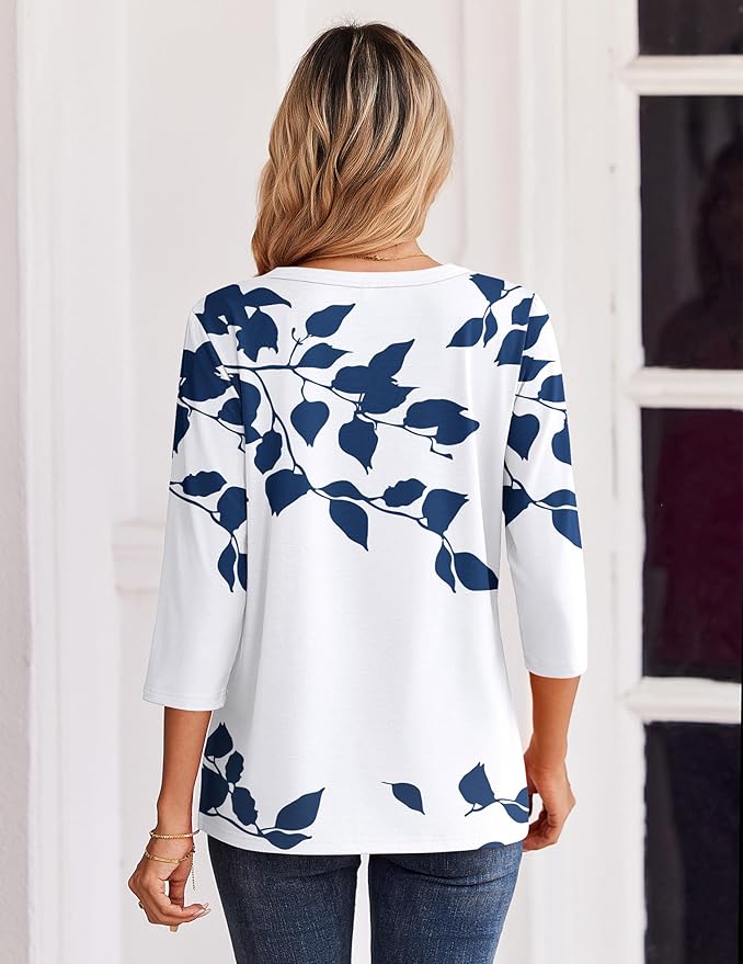 Zeagoo 3/4 Length Sleeve Womens Tops Casual Dressy Summer Blouses Buisness Work Spring Tee Shirts