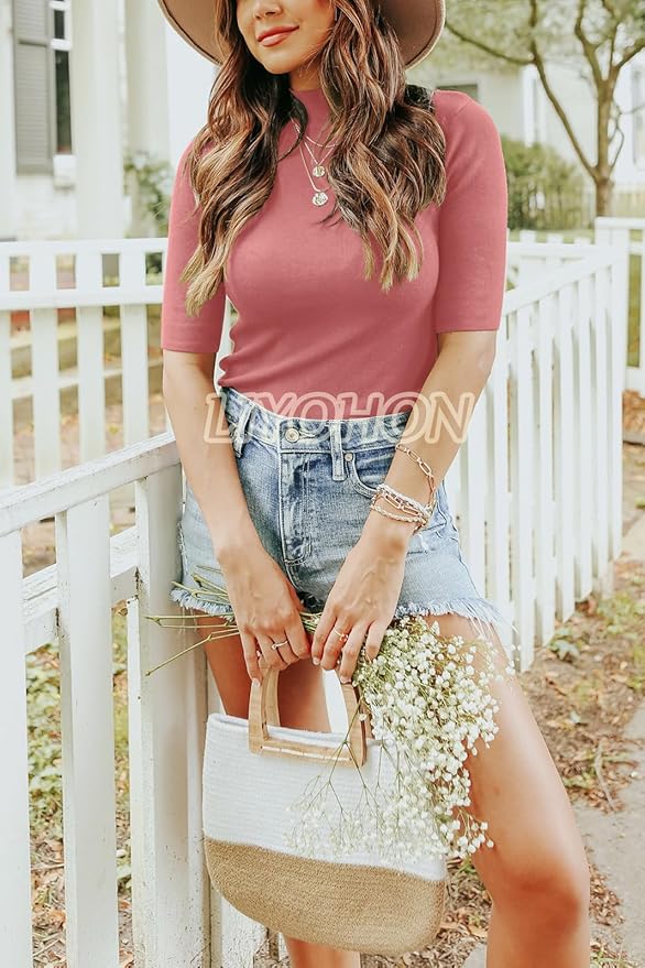 LIYOHON Womens Tops Dressy Casual Mock Turtleneck Business Short Sleeve T Shirts Going Out Tops 2026