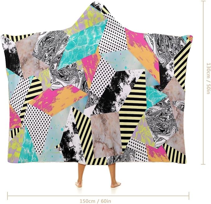80s 90s Vintage Retro Wearable Blanket Flannel Hooded Blankets Soft Warm Blanket Hoodie for Room Couch Bed Office