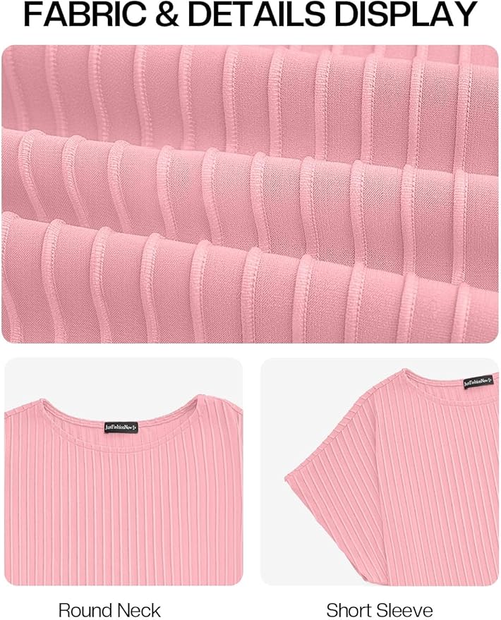 JUSTFASHIONNOW Womens Short Sleeve Blouses Business Casual Tops Crew Neck Basic Tees Textured Work Shirts Cute Office Outfits