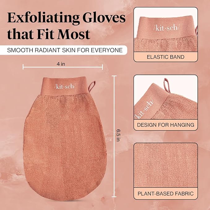 Kitsch Exfoliating Gloves 2pc – Korean Exfoliating Mitt & Deep Exfoliating Body Scrubber for Shower, Bath | Body Exfoliator, Dead Skin Remover | Skin Care for Smooth, Renewed Skin - Black & Terracotta