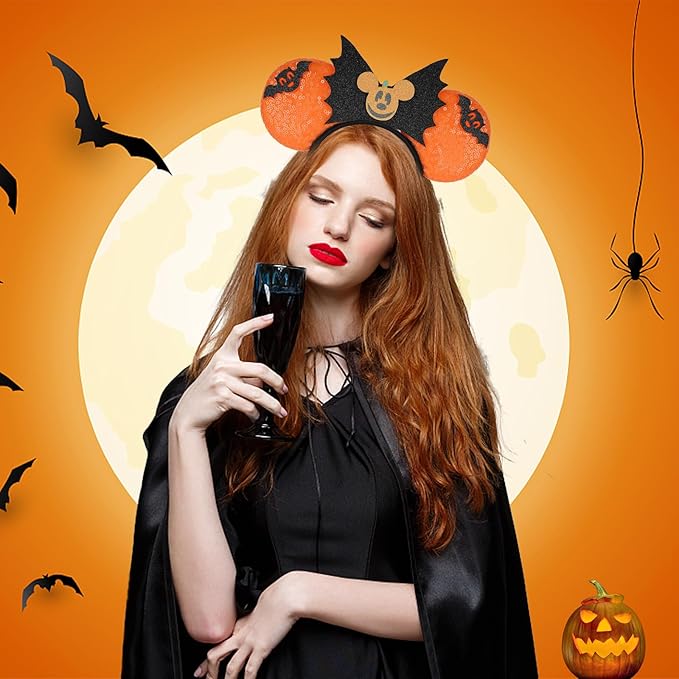 HAMUTH Bat Ears Headband, Mouse Ears Headband for Women Girls Boys, Orange Bat Ears for Party Trip Parks Cosplay Accessories