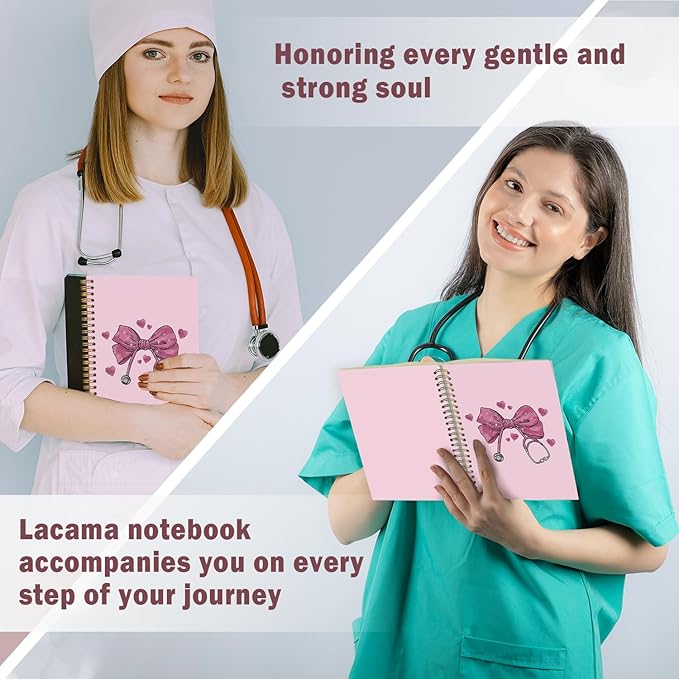 Lacama Bow Nurse Notebook Journal, Pink Nursing School Essentials, Nursing Student Graduation Gifts, Nurse Gifts for Women Nurse Appreciation Gift, Coquette Stuff Stethoscope Notebook