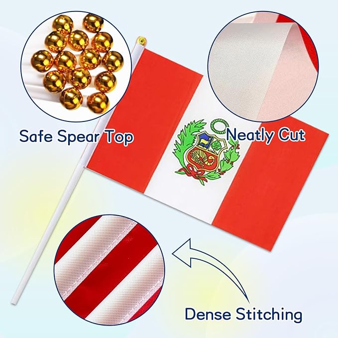 Peru Flag Small Peruvian Flag 12 Pack Mini Hand Held Peruvian Flags on Sticks for Party Parades Sports Events Patriotic Holiday Decorations