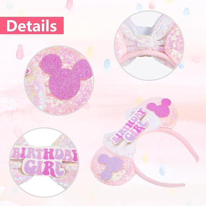 YUNISS Handmade Sparkly Mouse Ears Headband for Adults & Kids | Upgraded Wide Band |Velvet Non-Slip Band, All-Day Comfort