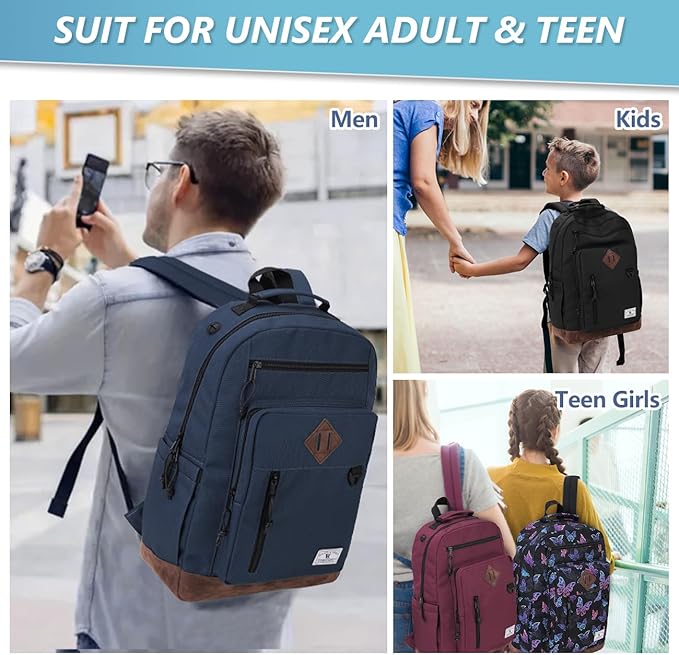 VX VONXURY Backpack for Men Women,Large 17 Inch Bookbag with Mulitiple Pockets,Classical Water Resistant Travel Backpack