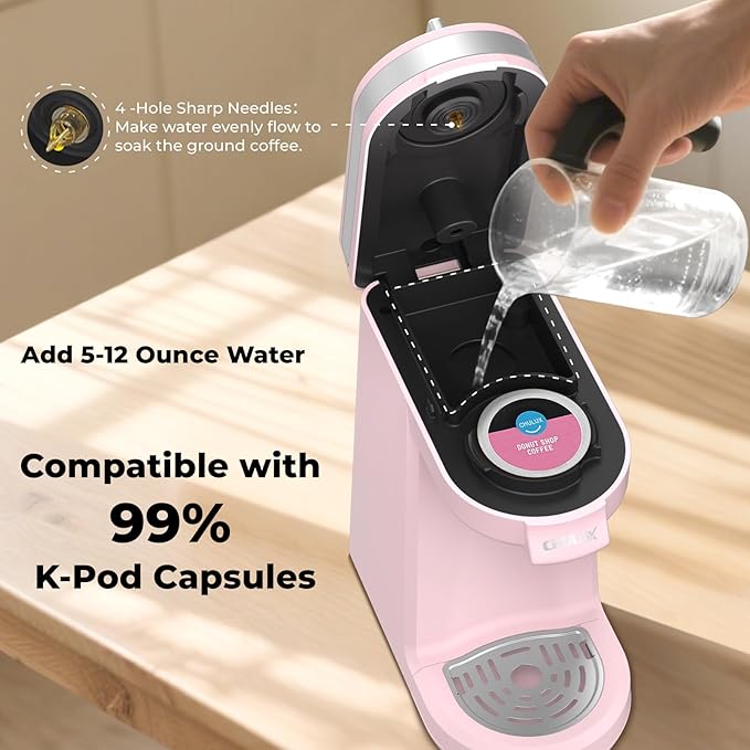 CHULUX Mini Coffee Maker for K Capsule, Single Serve Coffee Maker for One Cup Americano, Lightweight Pod Coffee Machine, Dusty Rose