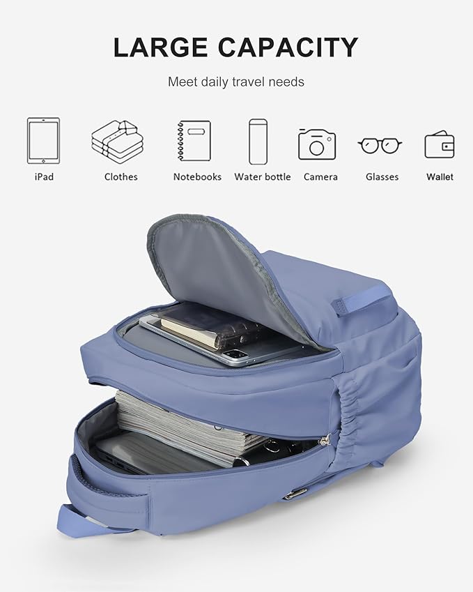winspansy Simple Cute Backpack for Women Men Waterproof College Bag fit 14 Inch Laptop with USB Charging Port,Violet