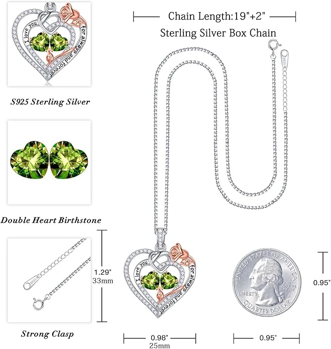 Iefil Valentines Day Gifts for Her - 925 Sterling Silver Double Birthstone Necklace, Anniversary Birthday Gifts for Women, Jewelry Gift for Wife Girlfriend Mom Her