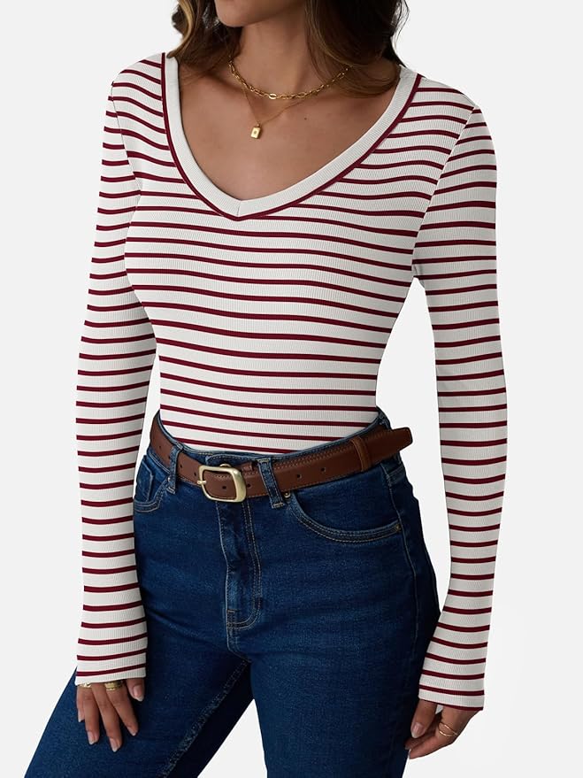 Womens 3/4 Sleeve Scoop Neck Top Ribbed Knit Slim Fitted Casual Basic Tee Shirts 2025 Fall Trendy Work T-Shirt Outfits