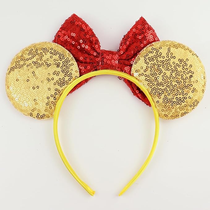 LIHELEI Mouse Ears Headband for Princess, Gold Sequin Mouse Ears for Women Princess Birthday Party Halloween Costume, Shiny Park Ears for Adult - Gold headband