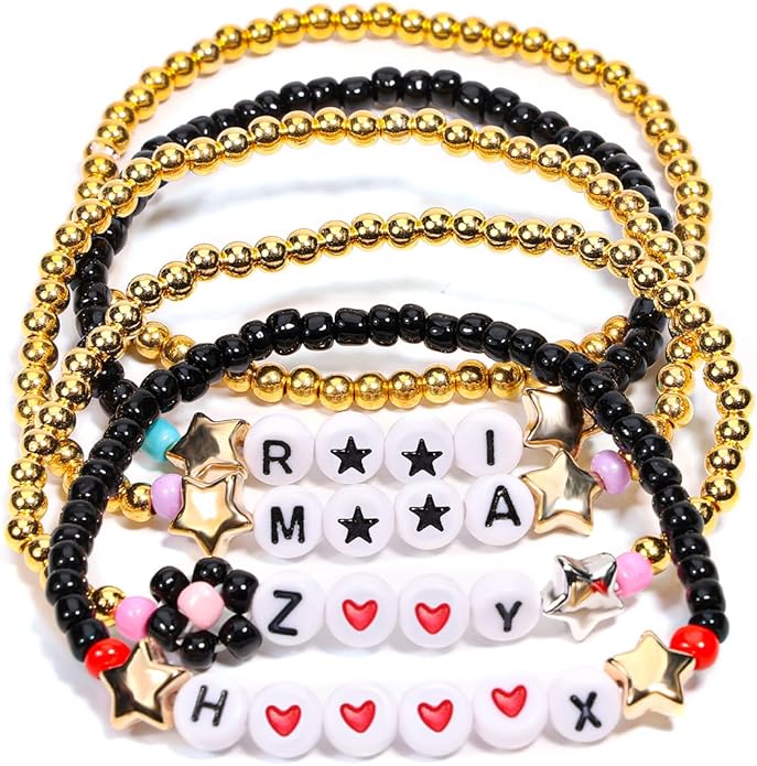 AICase for Korea-Pop Merch Gifts Toys Golden Inspired Bracelets 5 Pcs Stackable Stretch Flower Beaded Bracelets Costume Outfit Merchandise Jewelry Gifts for Fans Christmas Stocking_3110