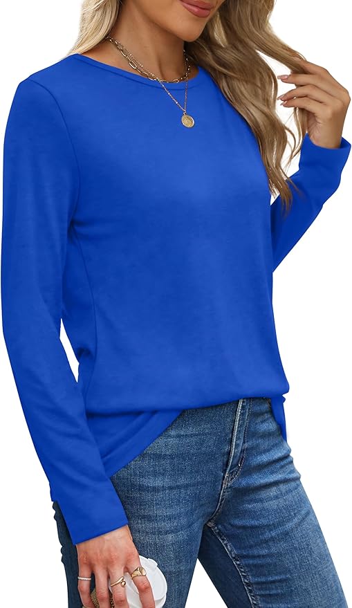 XIEERDUO Long Sleeve Shirts for Women Casual Crew Neck Basic Fall Tops Loose Fit Comfy