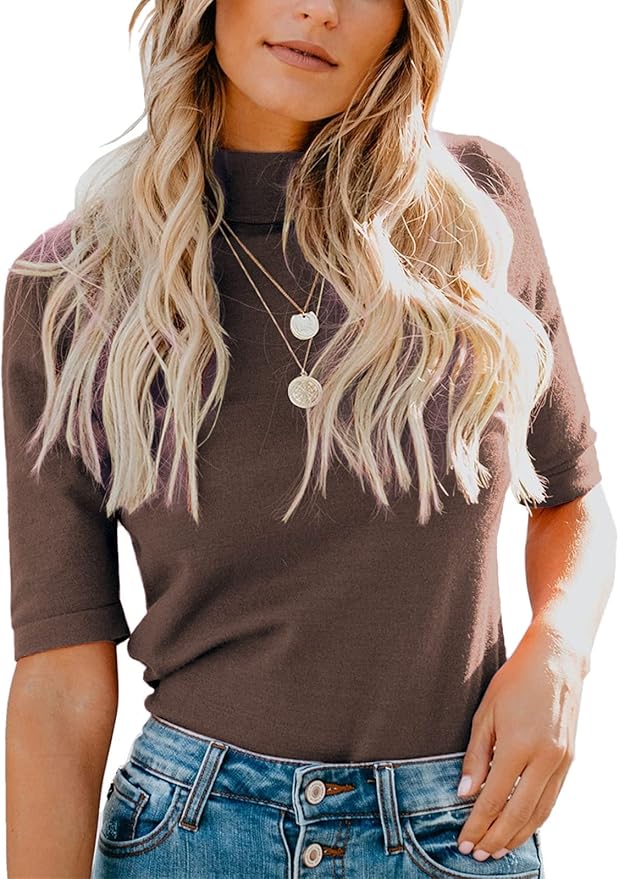 LIYOHON Womens Tops Dressy Casual Mock Turtleneck Business Short Sleeve T Shirts Going Out Tops 2026