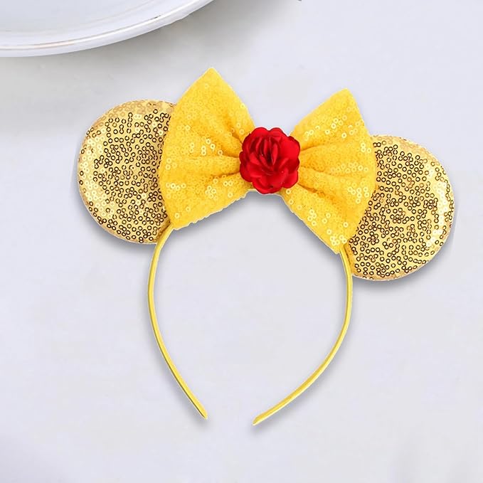 Sequin Mouse Ears Headbands for Women Girls Boys, Glitter Bows Headband for Kids Adults Birthday Party Costume Halloween