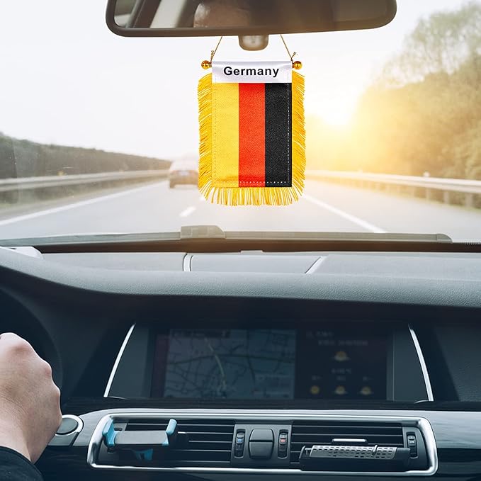 ZXvZYT 3 X 5 Inch Germany Window Hanging Flag German Small Mini Car Flags Banners Rearview Mirror Decoration - with Suction Cup & Golden Fringy Banner(2 Pack)