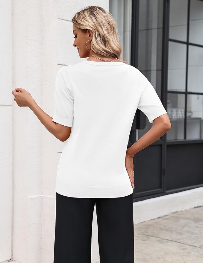 Zeagoo Women's Short Sleeve Sweater 2026 Spring Summer Tops Lightweight Casual V Neck Sweaters Dressy Work Blouses Clothes