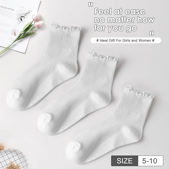 ANDERE ARTE Womens Ruffle Ankle Socks Cute Lettuce Edge Crew Socks for Women