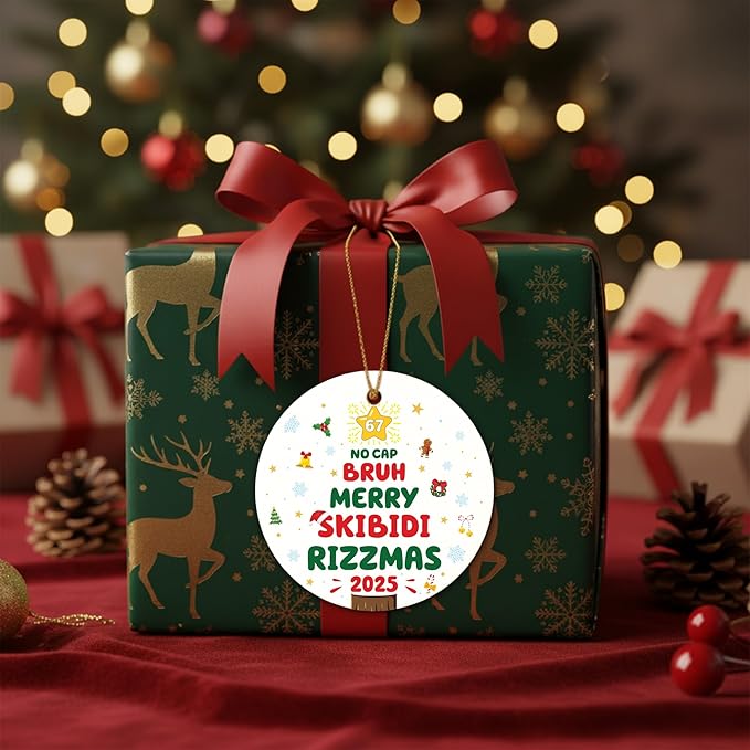 67 Funny Christmas Ornament – Meme Teen Slang No Cap Bruh Skibidi Rizzmas 2025 Acrylic Ornament for Teens, Viral Gen Z Holiday Decor, Stocking Stuffer, Secret Santa Gift, Trendy Xmas Meme Collectible