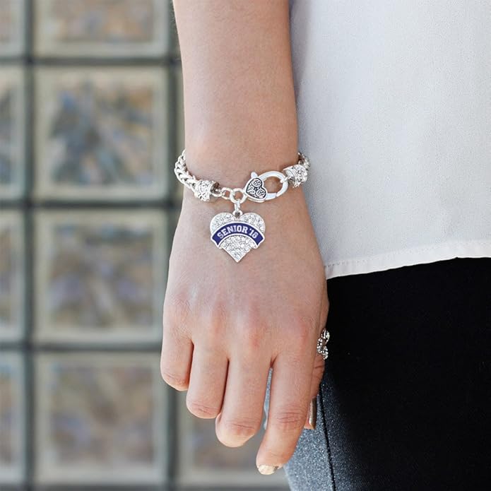 Inspired Silver - Silver Pave Heart Charm Bracelet with Cubic Zirconia Jewelry