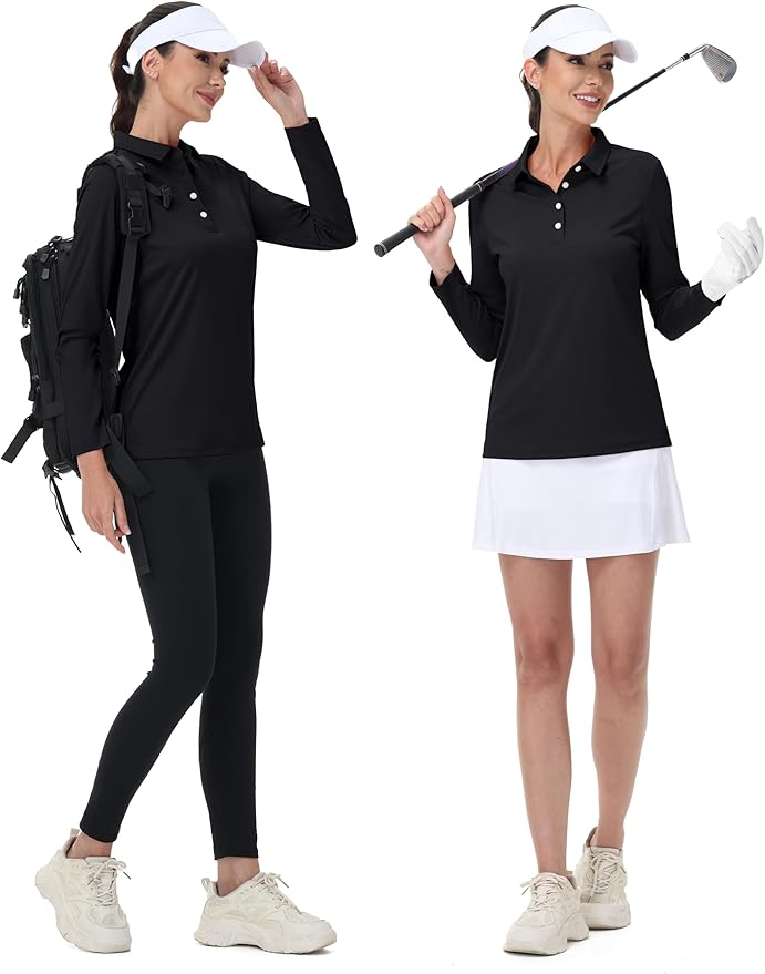 MAGCOMSEN Women's Polo Shirts Long Sleeve Golf Shirt Quick Dry UPF 50+ Sun Protection Lightweight Tennis Shirts