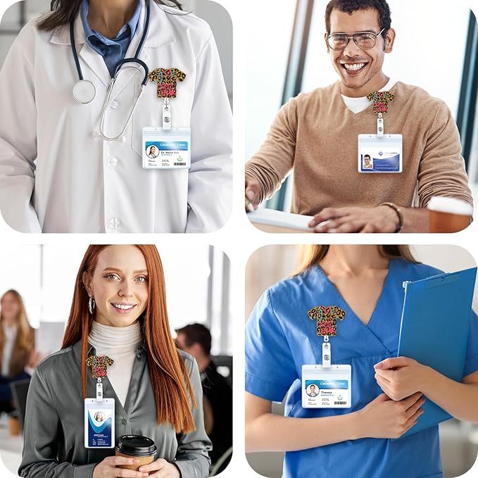 Leopard Scrub Life Funny Badge Reel, Cute Retractable ID Card Badge Holder, Name Tag Hospital Badge Clip for ICU RN LPN CNA MA ER Night Shift Nurse Nursing Student OB/GYN RAD L&D Doctor, Nurse Gifts
