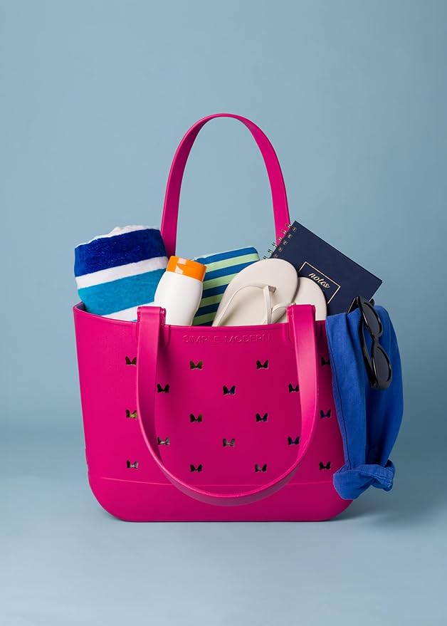 Simple Modern Disney Large Beach Bag | Waterproof Getaway Rubber Tote with Zipper Pocket for Travel, Pool, Boat, Groceries, Sports | Minnie Mouse Ears