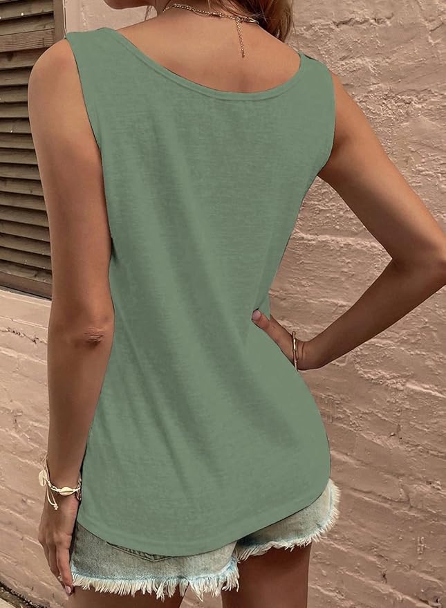 SHEWIN Womens Tank Tops Solid Button Crewneck Sleeveless Summer Tops Loose Fit