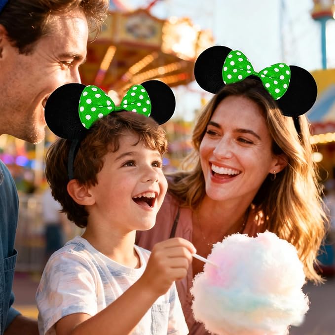 MADO 2 pack mouse ears headbands for adults women little girls boys (green, onesize)