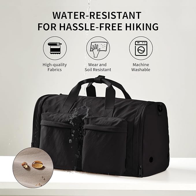 Aji Foldable Travel Duffel Bag for Women with Shoes Compartment, 3 in 1 Carry on Gym Bag with Removable Dry Wet Bag, Lightweight&Water Resistant Duffel Bag for Travel,Sports&Workout, Ink Black