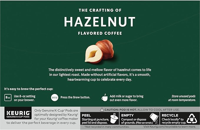 Starbucks K-Cup Coffee Pods, Flavored Hot or Iced Coffee, Hazelnut, 60 Keurig Pods