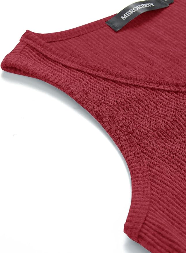 MEROKEETY Women's 2026 Summer Sleeveless Tank Tops V Neck Ribbed Dressy Casual Henley Shirts Button Loose Cami Tees