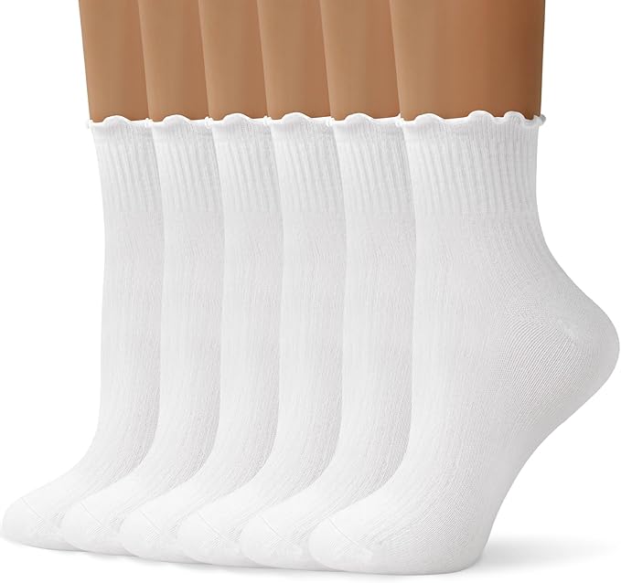 ANDERE ARTE Womens Ruffle Ankle Socks Cute Lettuce Edge Crew Socks for Women