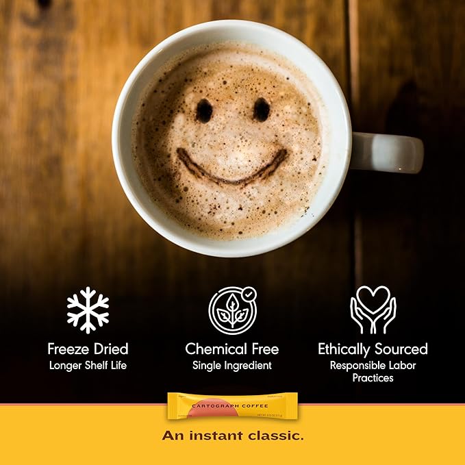 Cartograph Organic Instant Coffee Packets Single Serve 10PK - Medium Roast Instant Espresso - Freeze Dried Coffee Instant Powder - Individual Coffee Packets - Gourmet Instant Coffee Sticks